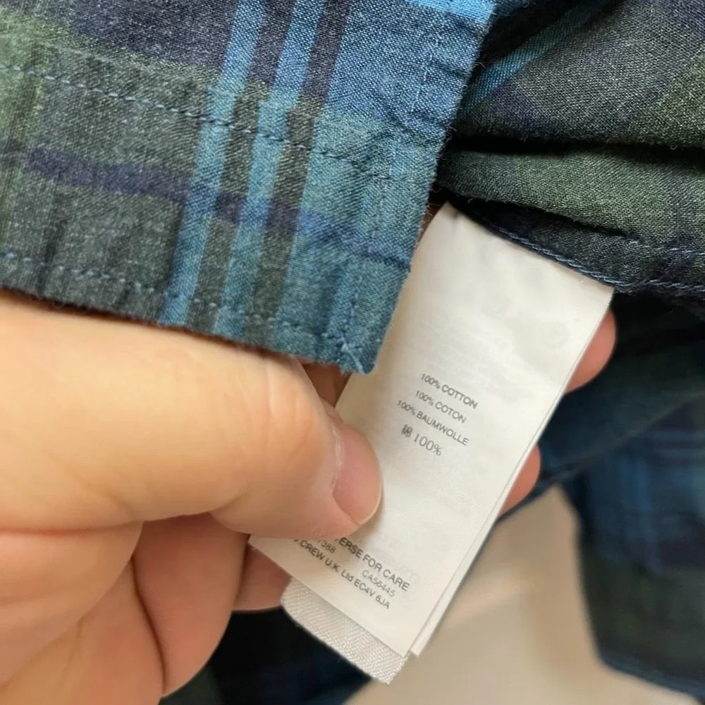 J.Crew Men's Medium Madras‎ Plaid Button Down Shirt Preppy Cotton Blue & Green